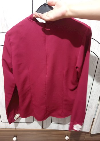 Bordo Nakışlı Düğmeli Kadın Gömlek - Görsel 2