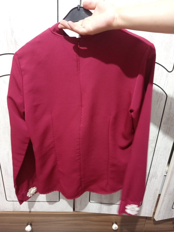 Bordo Nakışlı Düğmeli Kadın Gömlek - Görsel 2