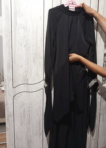 Siyah Uzun Kollu Drapeli Gotik Bluz ve Pantolon. Abiye. - Görsel 5