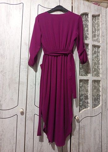 Mor Uzun Kollu V Yaka Salaş Elbise - Görsel 2