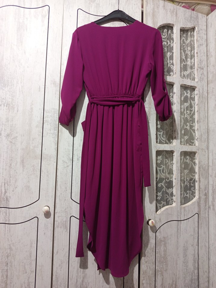 Mor Uzun Kollu V Yaka Salaş Elbise - Görsel 2