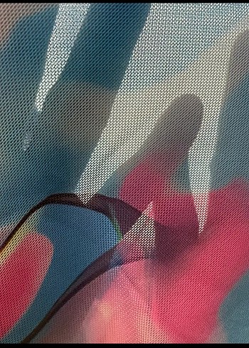 Şeffaf Çok Renkli Uzun Kollu Mini Bluz - Görsel 3