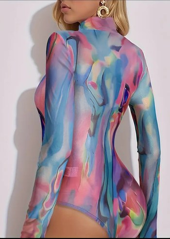 Şeffaf Çok Renkli Uzun Kollu Mini Bluz - Görsel 2