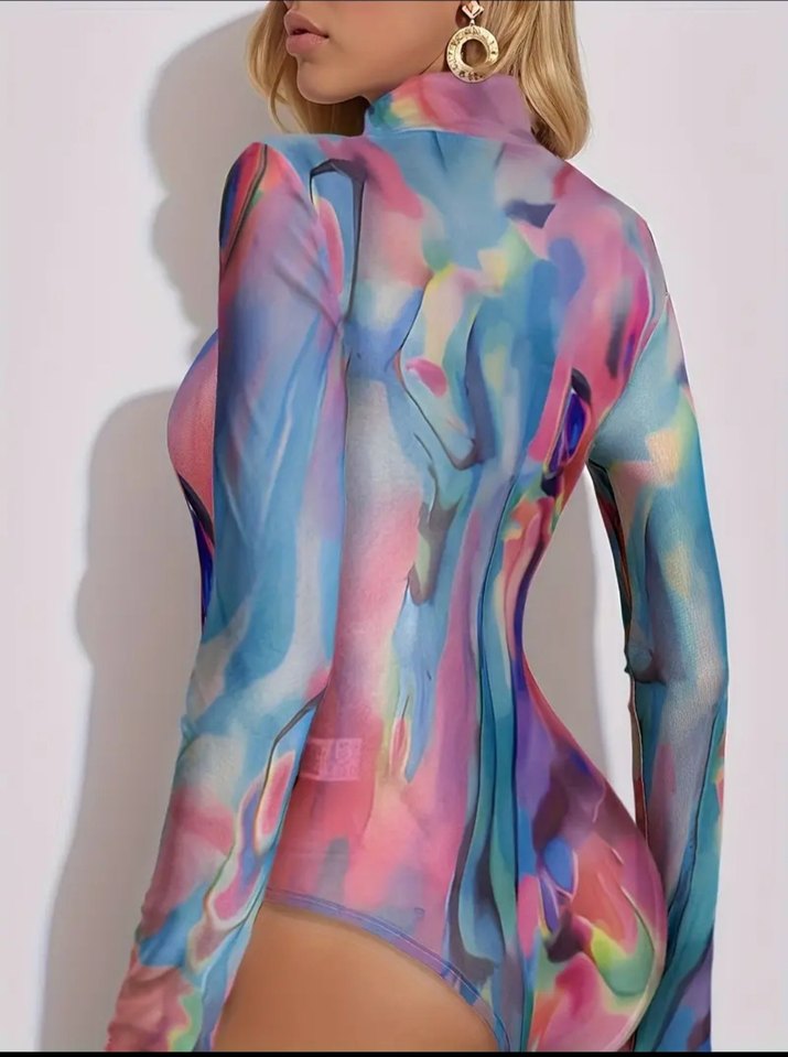 Şeffaf Çok Renkli Uzun Kollu Mini Bluz - Görsel 2