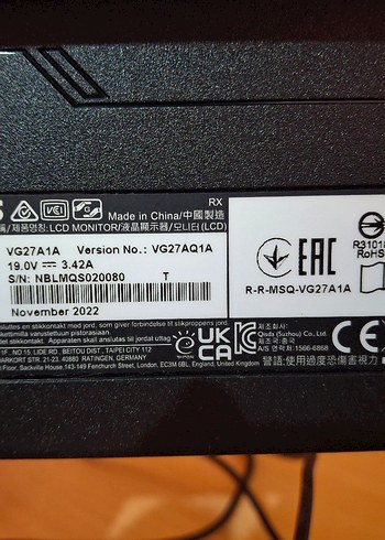  Beden Renk ASUS VG27A1A 27