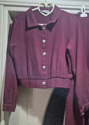 Bordo Düğmeli Midi Kadın Takım - Görsel 2