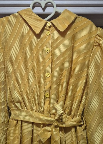 Sarı Uzun Parlak Kadın Elbise - Görsel 2