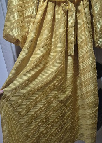 Sarı Uzun Parlak Kadın Elbise - Görsel 4