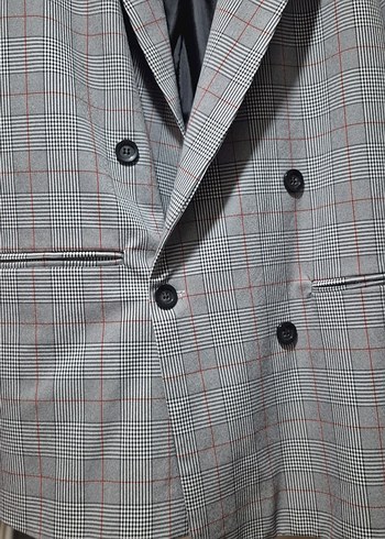 Gri Ekoseli Kadın Blazer Ceket - Görsel 2