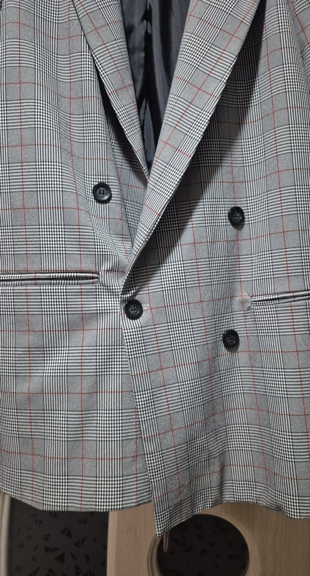 Gri Ekoseli Kadın Blazer Ceket - Görsel 2