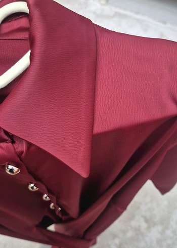 Düğmeli Bordo Kadın Uzun Elbise - Görsel 5