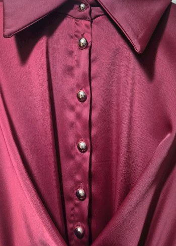 Düğmeli Bordo Kadın Uzun Elbise - Görsel 3