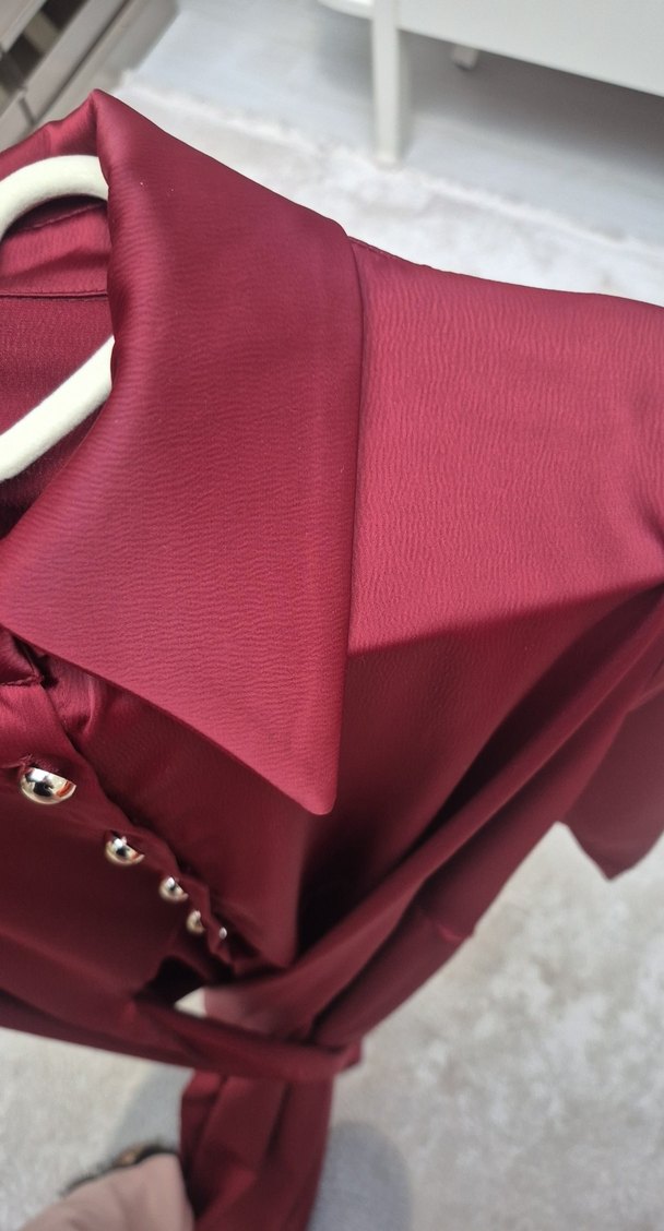 Düğmeli Bordo Kadın Uzun Elbise - Görsel 5