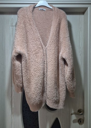 pudra Uzun Kollu V Yaka Kadın Peluş Kazak - Görsel 2