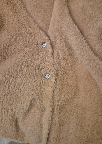 pudra Uzun Kollu V Yaka Kadın Peluş Kazak - Görsel 3