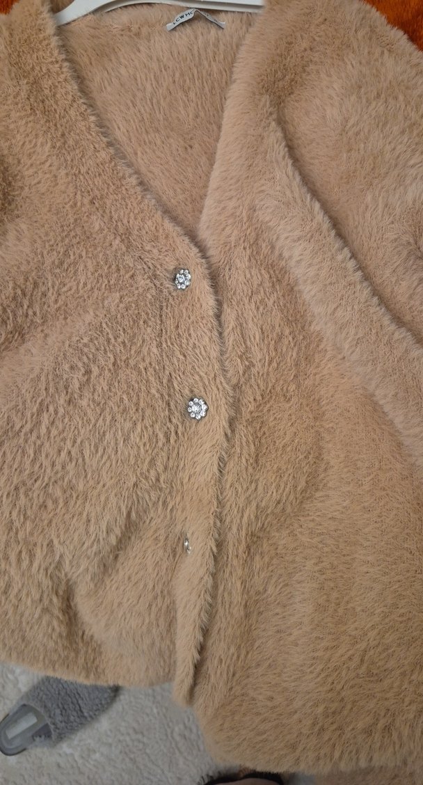 pudra Uzun Kollu V Yaka Kadın Peluş Kazak - Görsel 3