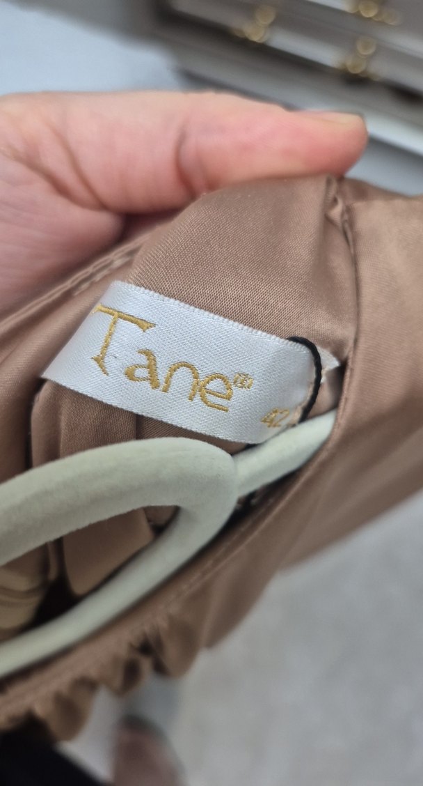 Bej Uzun Kollu Salaş Saten Elbise - Görsel 2