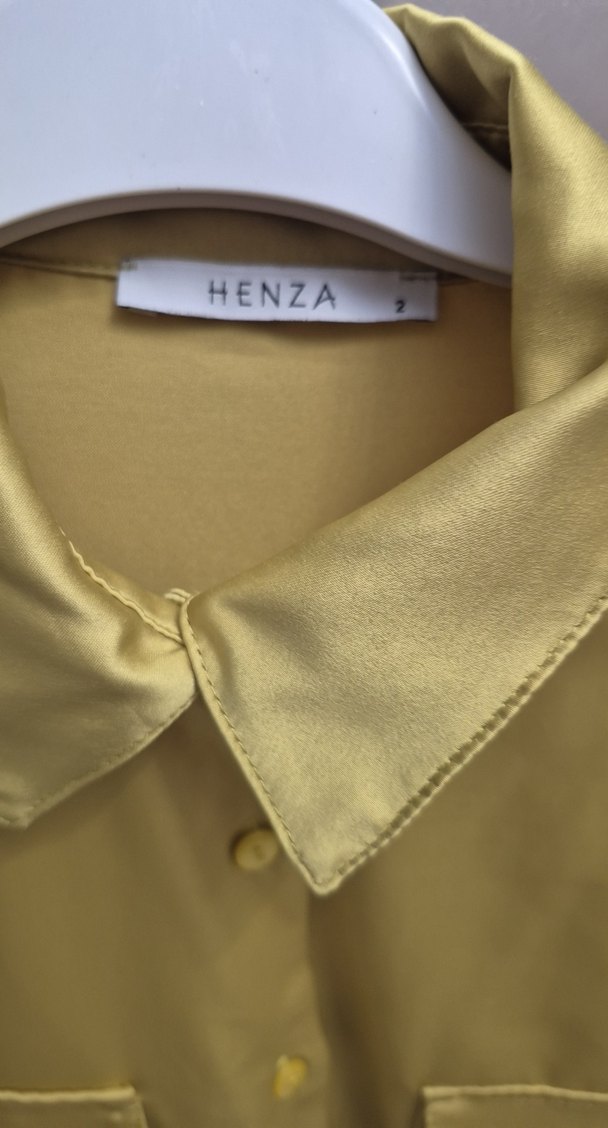 yağ yeşili Düğmeli Uzun Kollu Saten Gömlek - Görsel 2