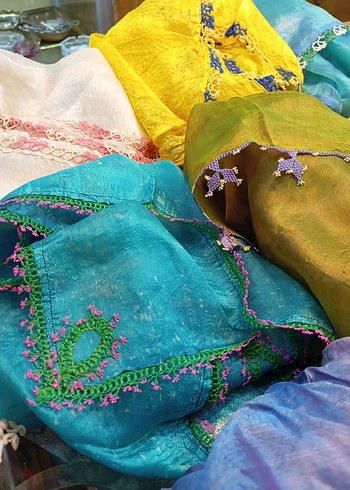 İğne Oyalı 1950lerden İpek Fular - Görsel 16