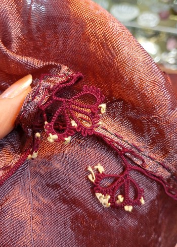 İğne Oyalı 1950lerden İpek Fular - Görsel 5