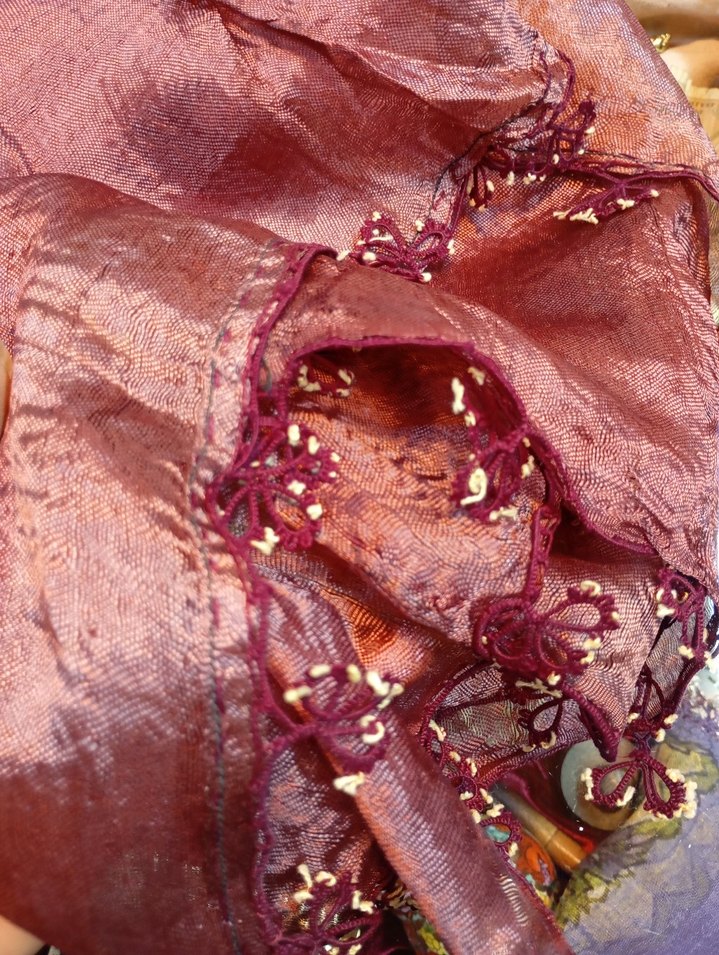 İğne Oyalı 1950lerden İpek Fular - Görsel 2