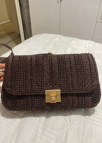 Kahverengi Örgü Detaylı Tokalı Kadın Çanta - Görsel 2