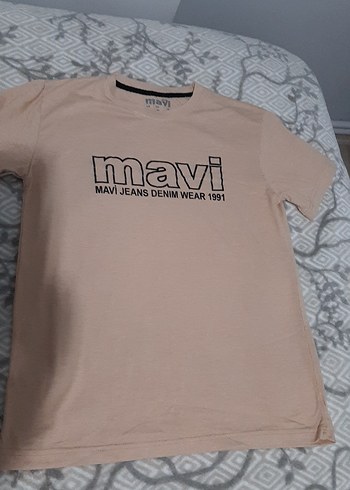 Mavi Bej Baskılı Kısa Kollu Unisex Tişört