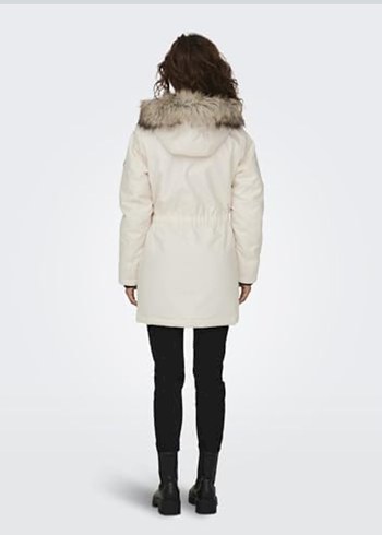 Only Oniy krem Kürklü kapüşonlu Kışlık parka mont