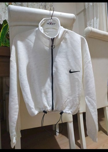 Nike Beyaz Yarım Fermuarlı Mini Sweatshirt crop