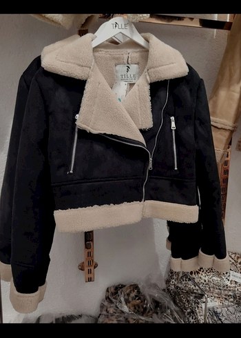 Diğer Siyah nubuk mini kısa biker ceket mont