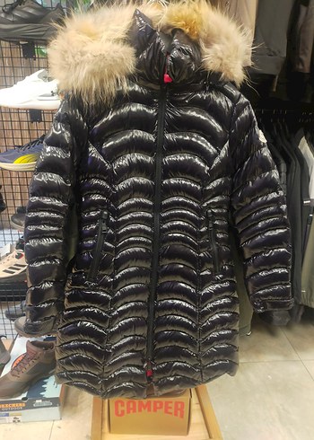 xl Beden siyah Renk Moncler Kürklü kapşonlu Siyah Uzun parlak şişme mont