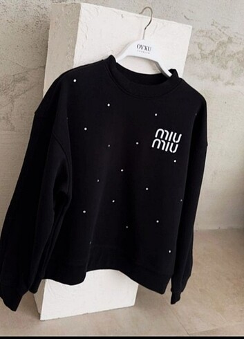 m Beden Miu miu oversize pırlanta taşlı siyah sweatshirt 