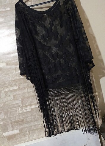 Püsküllü dantel plaj elbise pareo - Görsel 5