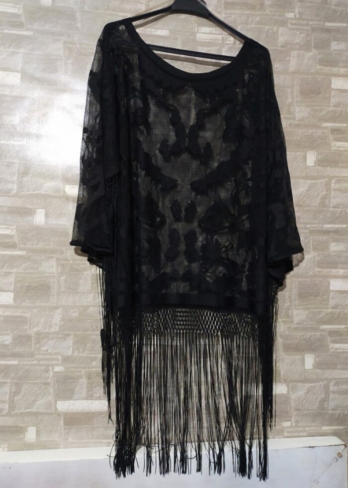 Püsküllü dantel plaj elbise pareo - Görsel 3