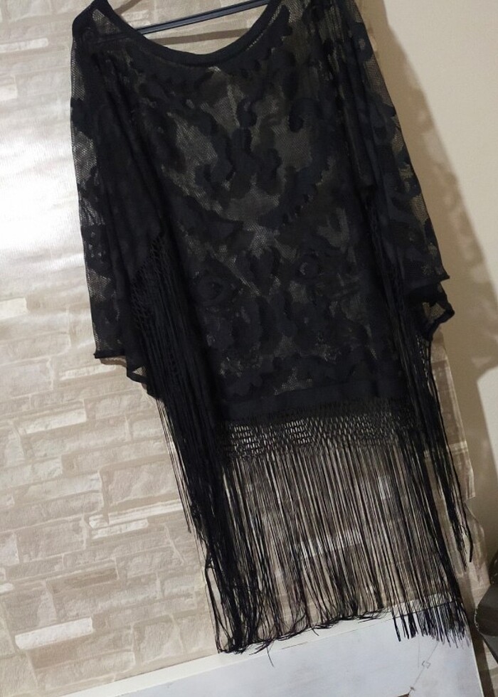 Püsküllü dantel plaj elbise pareo - Görsel 5