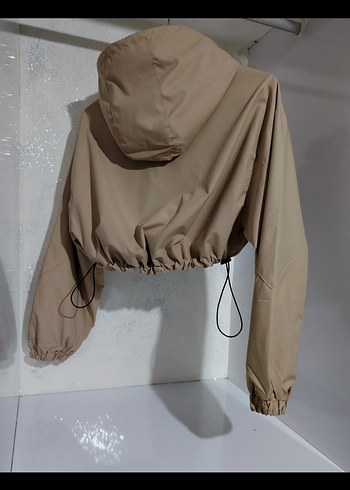 Zara Bej Kapüşonlu Mini üst crop Ceket su geçirmez yağmurluk - Görsel 9