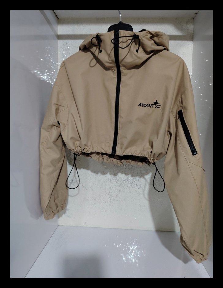 Zara Kapüşonlu Bej Kısa mini üst crop Ceket yağmurluk - Görsel 5