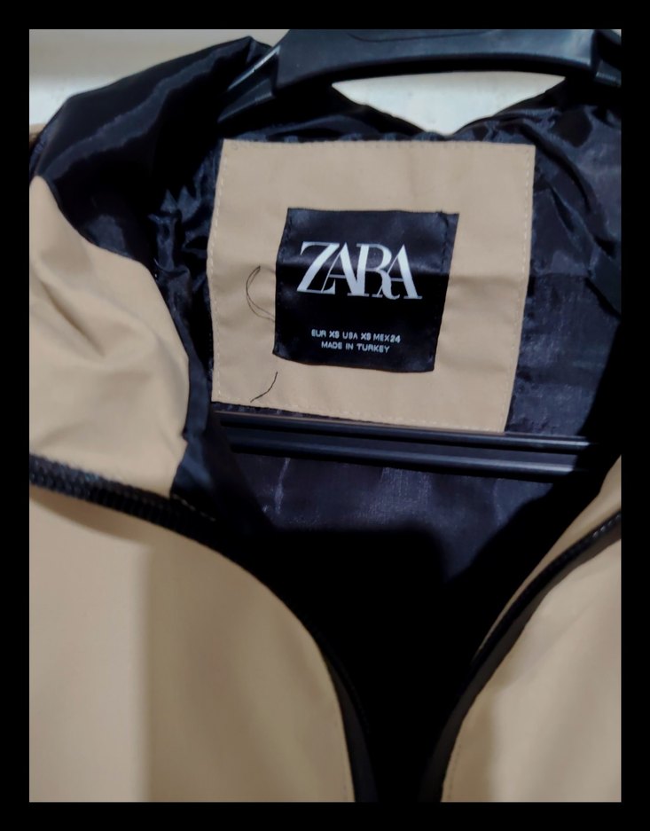 Zara Kapüşonlu Bej Kısa mini üst crop Ceket yağmurluk - Görsel 2