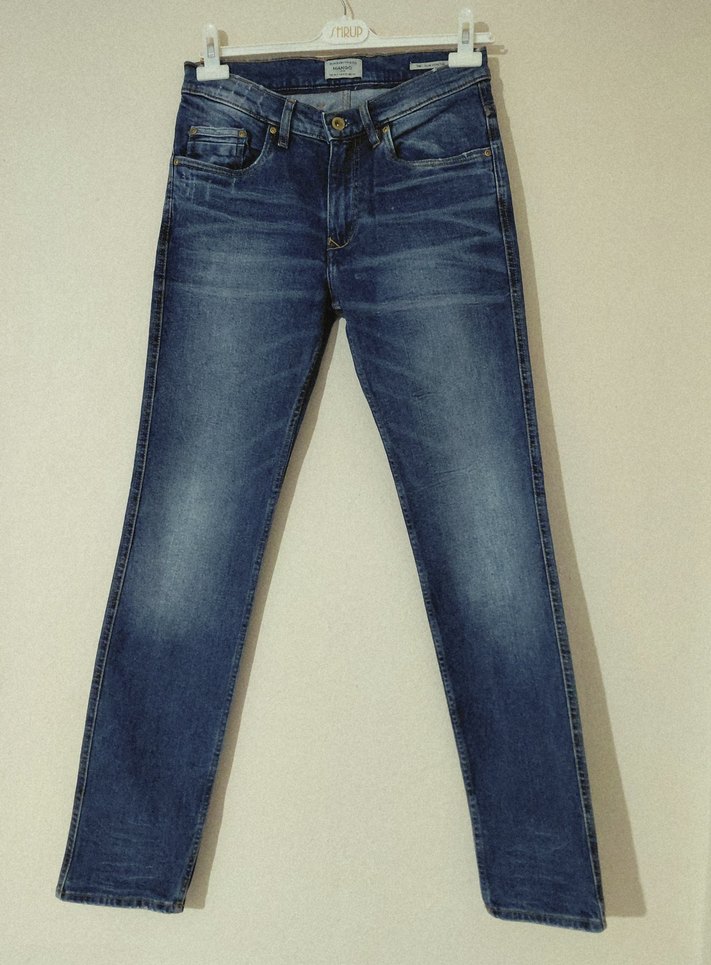 Mango Erkek Lacivert slim strech Denim uzun  jean kot Pantolon - Görsel 3