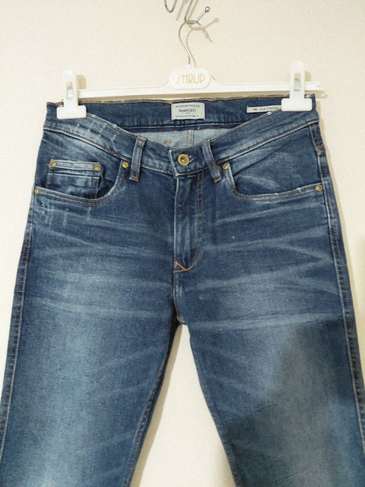 Mango Erkek Lacivert slim strech Denim uzun  jean kot Pantolon - Görsel 4
