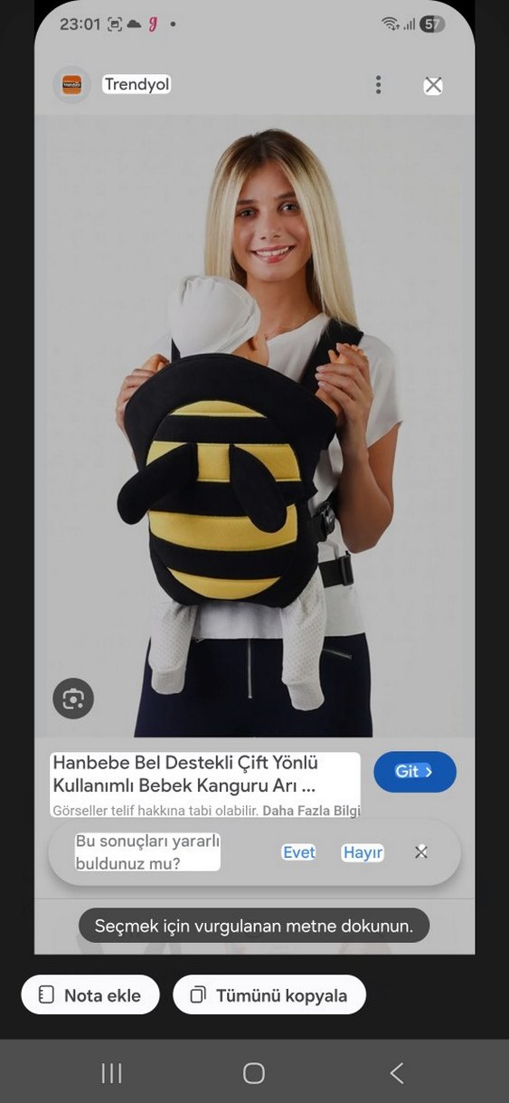 Siyah-sarı arı desenli bebek taşıyıcı arı kanguru - Görsel 2