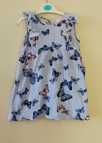 18-24 Ay Beden mavi Renk H&M Kelebek Baskılı Fırfırlı Kolsuz Kız Elbise