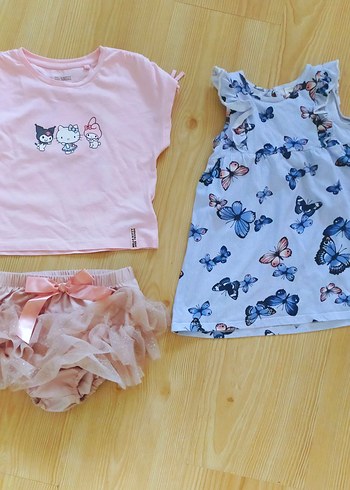 Hello kitty Kız çocuk t-shirt elbise ve süslemeli külot