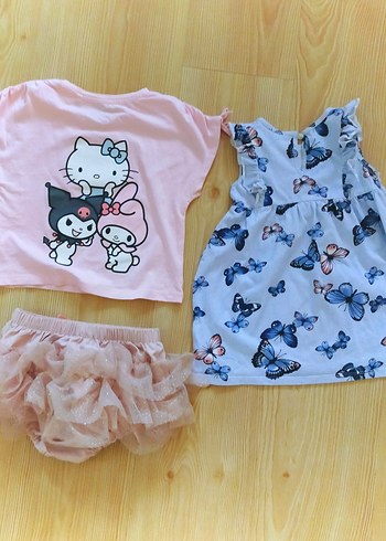 Hello Kitty Hello kitty Kız çocuk t-shirt elbise ve süslemeli külot