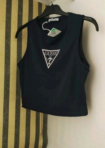 Guess GUESS Baskılı Koyu lacivert mini üst crop t-shirt