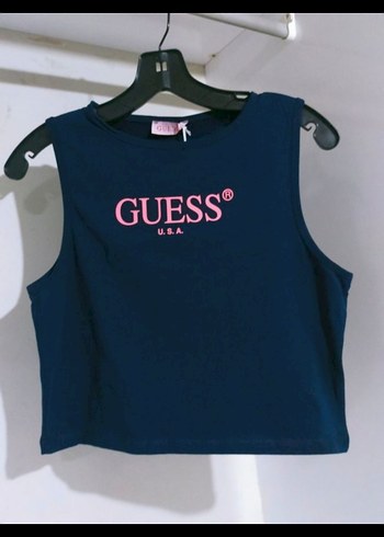 Guess Pembe Logo baskılı Kolsuz Tişört mini üst crop