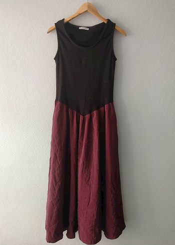 Bordo Siyah Askısız Uzun Kadın Elbise