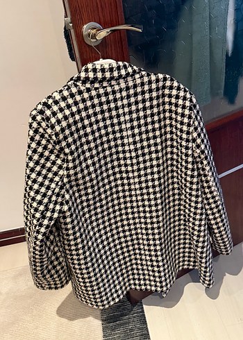 Kadın Siyah Ekose Midi Blazer Ceket - Görsel 4