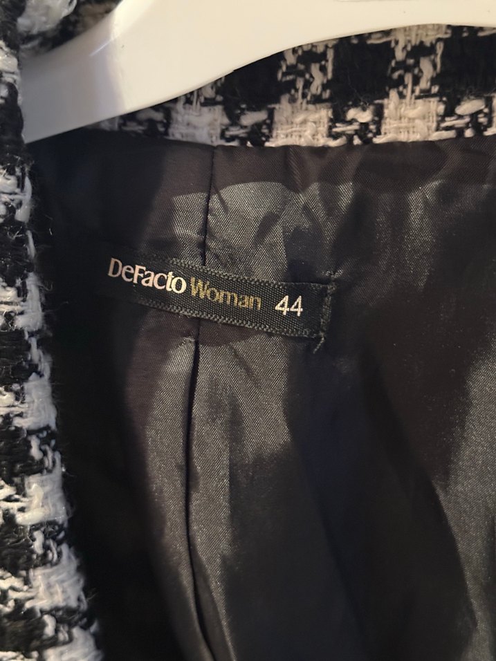 Kadın Siyah Ekose Midi Blazer Ceket - Görsel 3