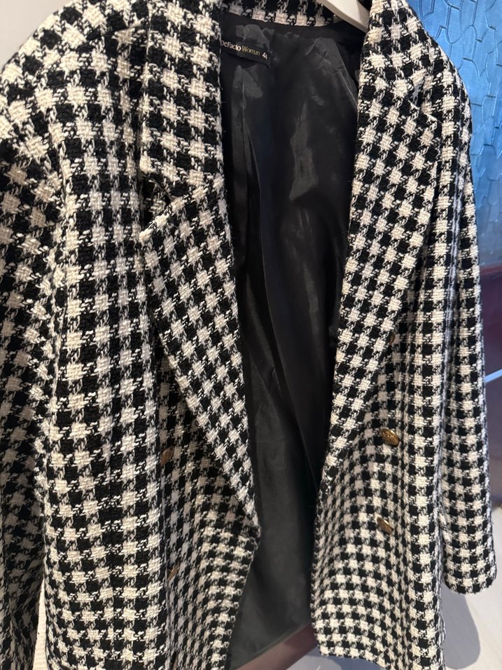 Kadın Siyah Ekose Midi Blazer Ceket - Görsel 2